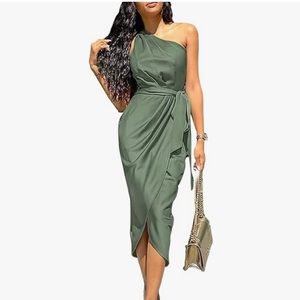 PRETTYGARDEN Women’s One Shoulder Satin Wrap Dress